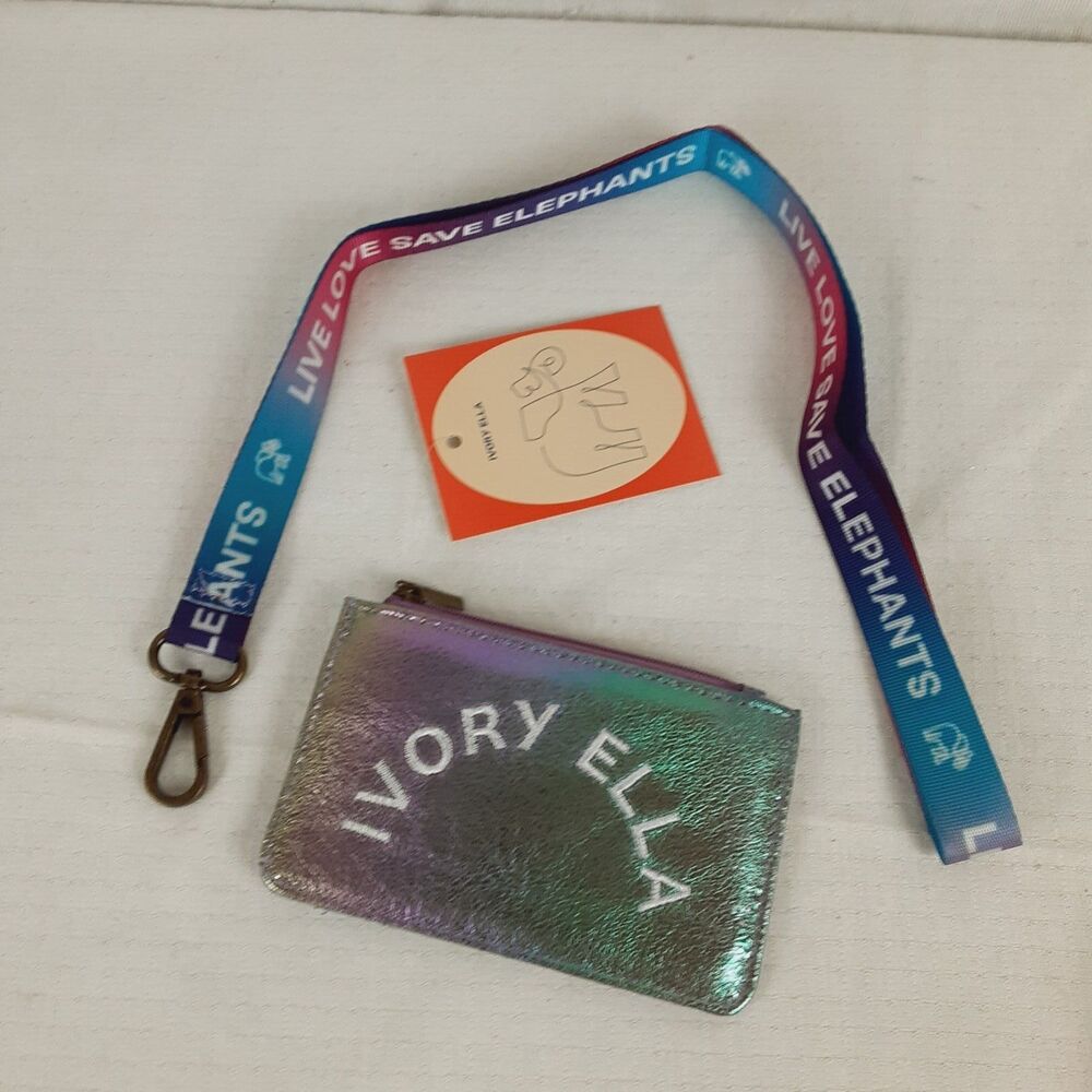 Ivory Ella Ombre Rainbow Metallic Card ID Slim Case and Lanyard 2 Piece New Set
